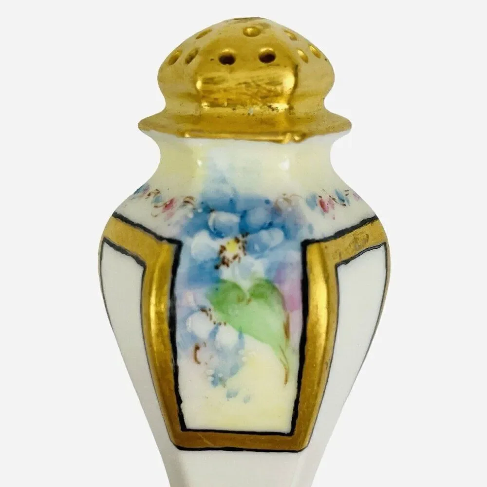 Antique 1900 Belleek Lenox Salt & Pepper Shakers Forget Me Nots Hand Painted Set